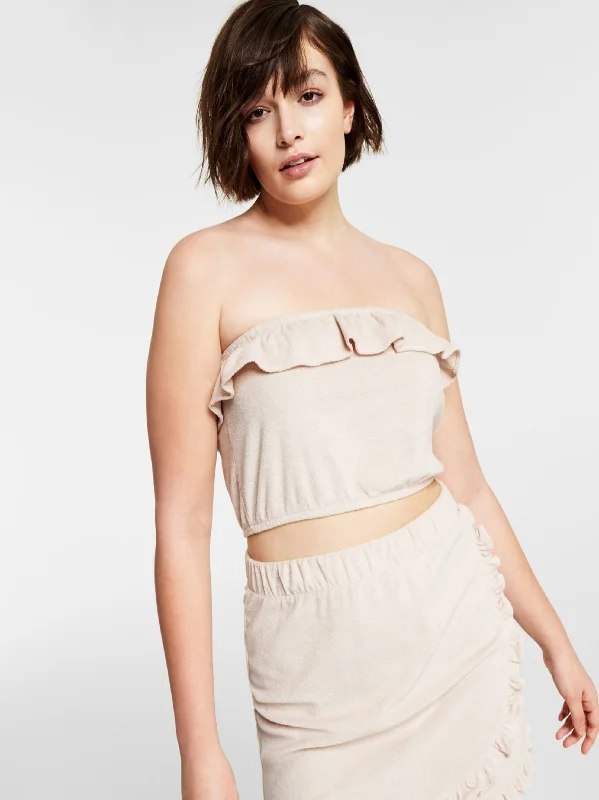 Women's�Terry Ruffled Tube Top,Beige