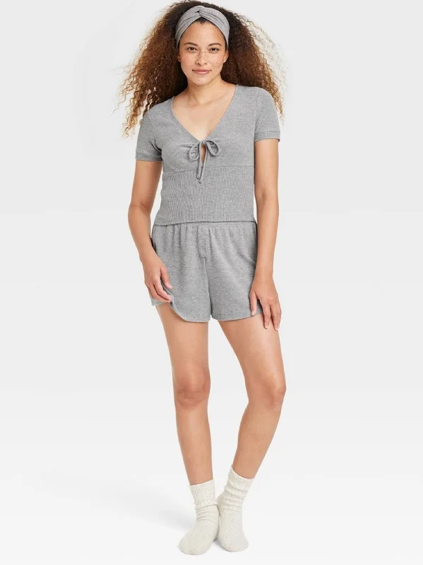 Women's Ribbed Sleepwear Top,Light Grey