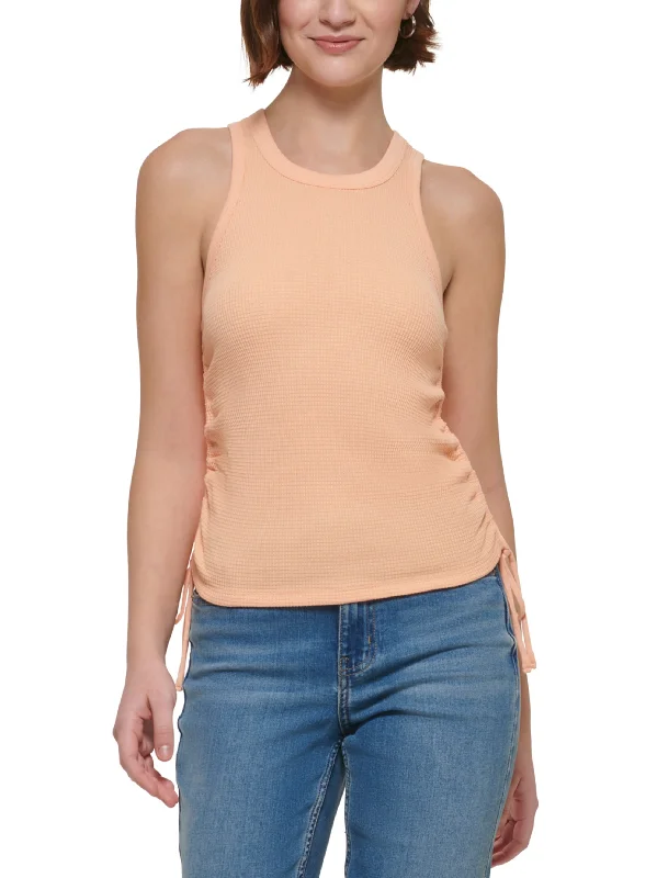 Women's Side Tied Textured Tank Top,Coral