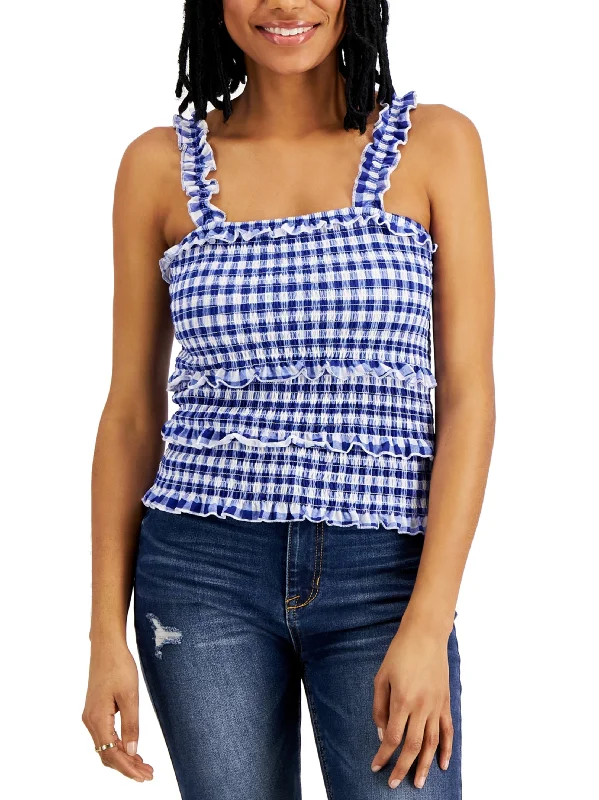 Women's Plaid Tiered Smocked Top,Blue