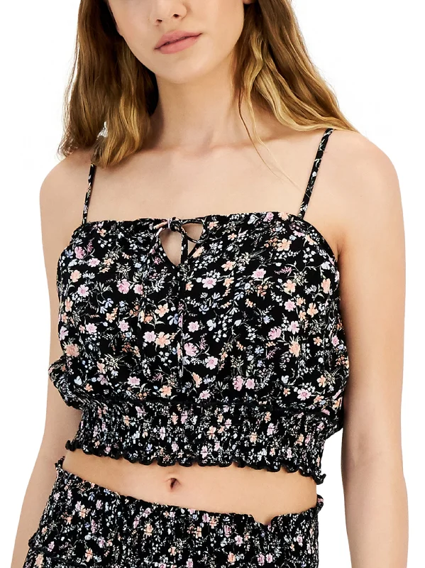 Women's Floral Printed Crop Top,Black