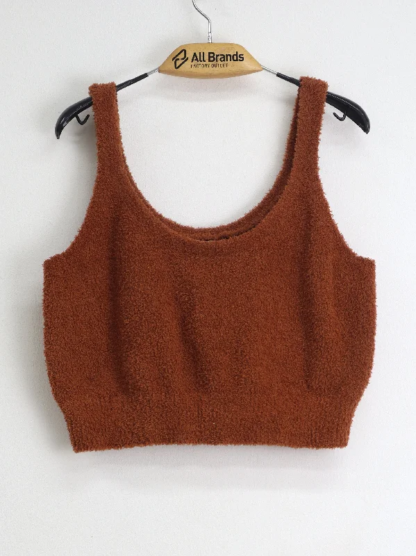 Women's Pile Fleece Crop Top,Brown