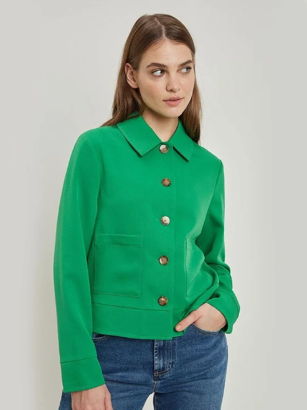 Women's Plain Buttons Up Classic Top,Green