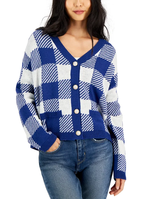 Women's Plaid Cardigan,Blue/White