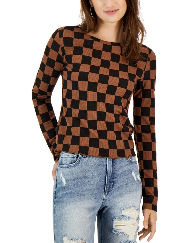 Women's Checkerd Printed Top,Brown/Black