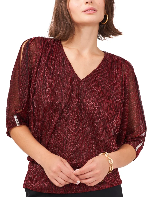 Women's Metallic Blouson Top,Red