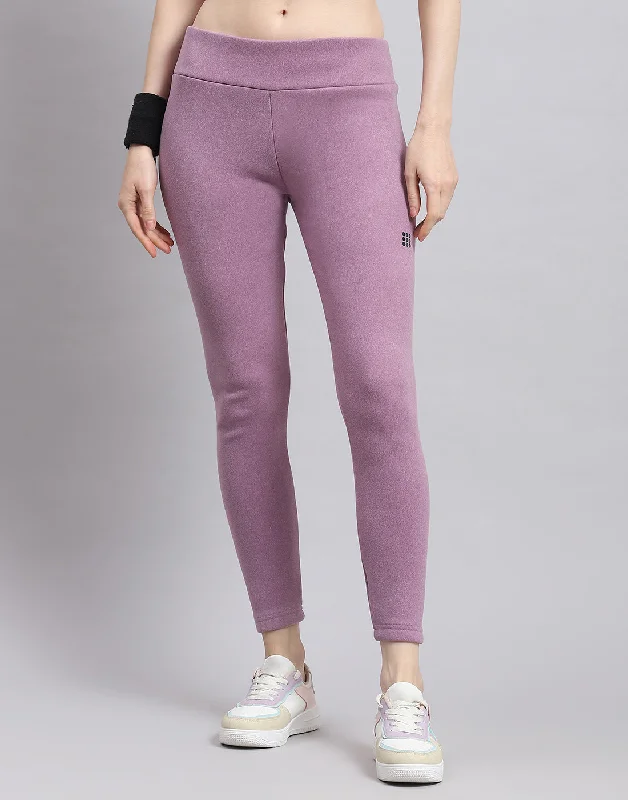 Women Purple Solid Regular Fit Legging