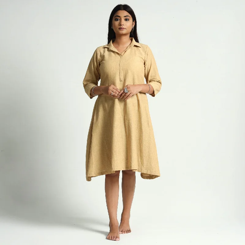 Beige Plain Handloom Cotton Dress