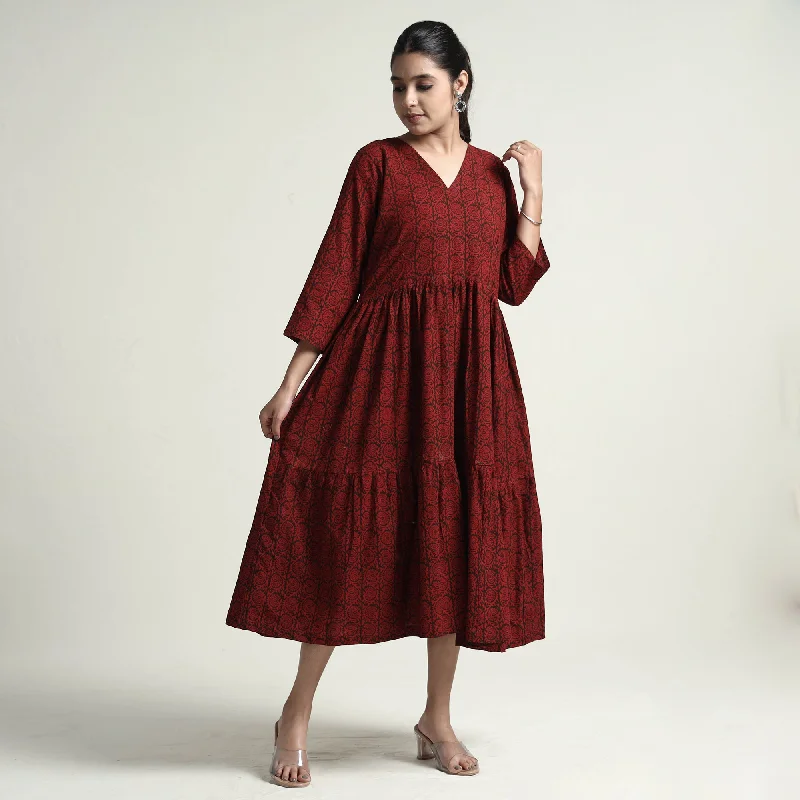 Red - Bagh Block Printed Cotton Dress