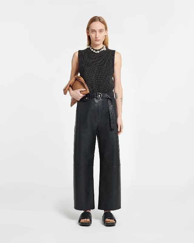 Sanna - Belted Regenerated Leather Pants - Black