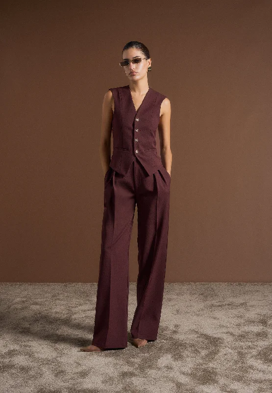 Tailored Twin Pleat Trousers - Wine Red