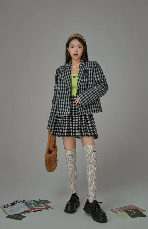 Waiting For Me Checkered Cropped Jacket