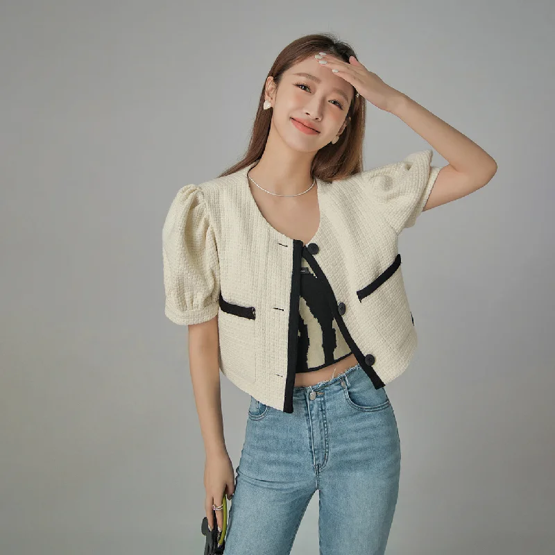 Puff Sleeve Coco Tweet Crop Jacket